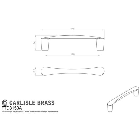 Finger Tip Design Cabinet Hardware Satin Nickel / Cabinet Pull Handles / 128mm c/c FTD - Venturi D Handle 128mm - Satin Nickel
