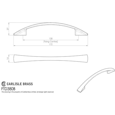 Finger Tip Design Cabinet Hardware Satin Nickel / Cabinet Pull Handles / 128mm c/c FTD - Waisted Flat Bow Handle 128mm - Satin Nickel