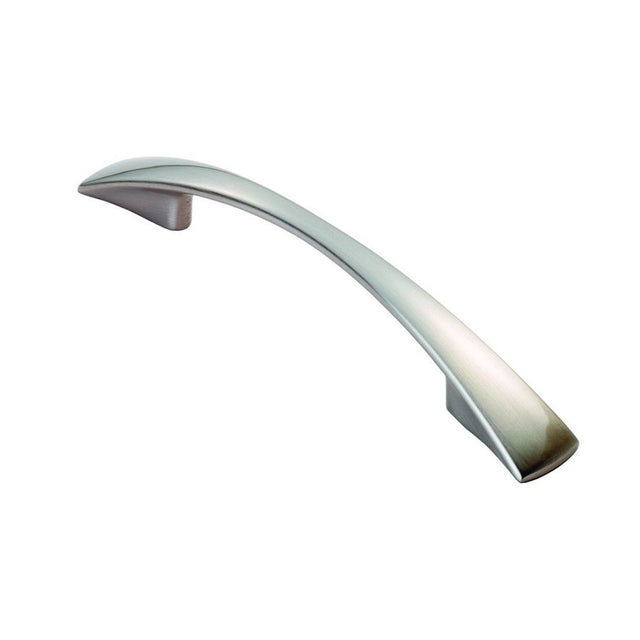 This is an image of a FTD - Waisted Flat Bow Handle 96mm - Satin Nickel that is availble to order from Trade Door Handles in Kendal.