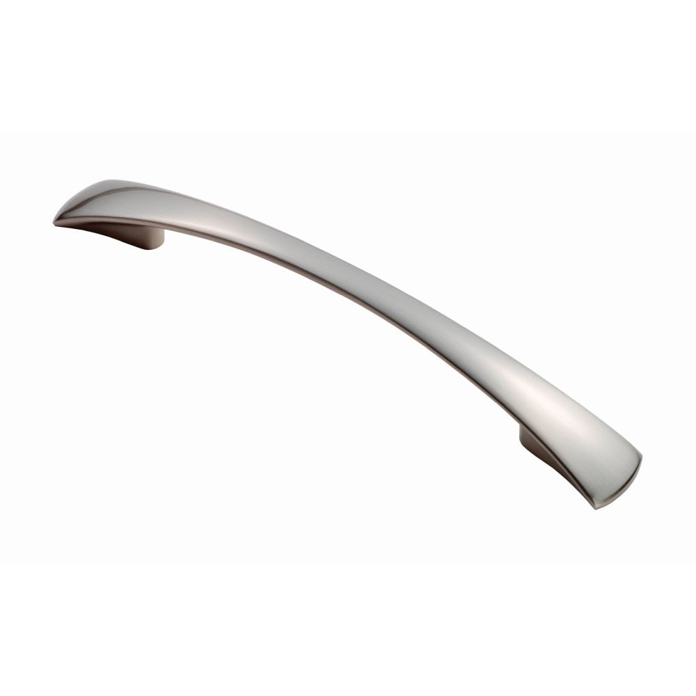 This is an image of a FTD - Waisted Flat Bow Handle 128mm - Satin Nickel that is availble to order from Trade Door Handles in Kendal.