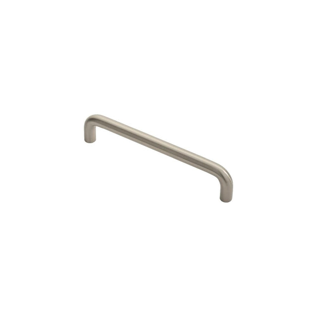 This is an image of a FTD - D Handle 128mm - Satin Nickel that is availble to order from Trade Door Handles in Kendal.