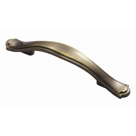 This is an image of a FTD - Stepped Edge Bow Handle 76mm - Antique Burnished Brass that is availble to order from Trade Door Handles in Kendal.