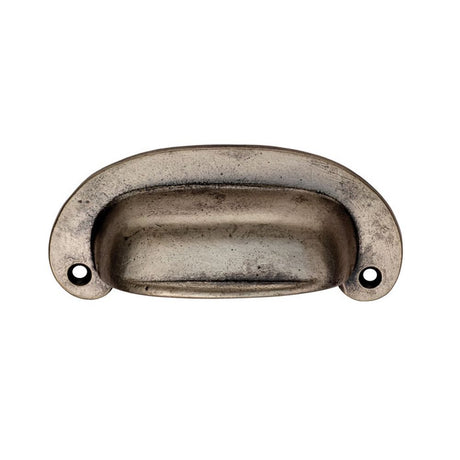This is an image of a FTD - Oval Plate Cup Handle 86mm - Pewter Effect that is availble to order from Trade Door Handles in Kendal.