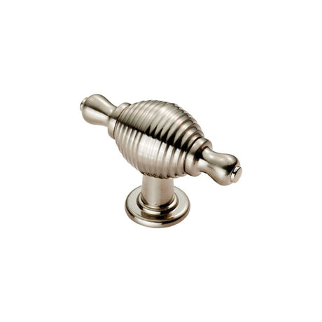 This is an image of a FTD - Reeded Knob with Finial Ears - Satin Nickel that is availble to order from Trade Door Handles in Kendal.