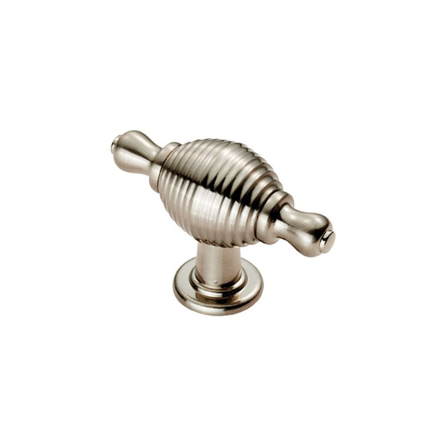 This is an image of a FTD - Reeded Knob with Finial Ears - Satin Nickel that is availble to order from Trade Door Handles in Kendal.