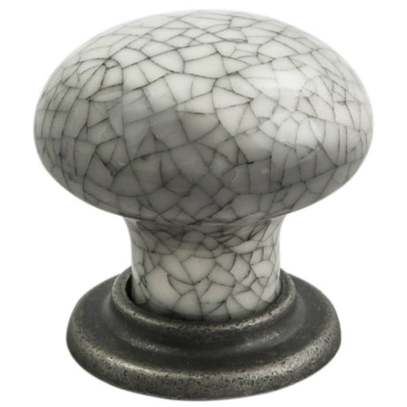 This is an image of a FTD - Porcelain Mushroom Pattern Knob 35mm - Antique Steel Midnight Blue Crackle  that is availble to order from Trade Door Handles in Kendal.