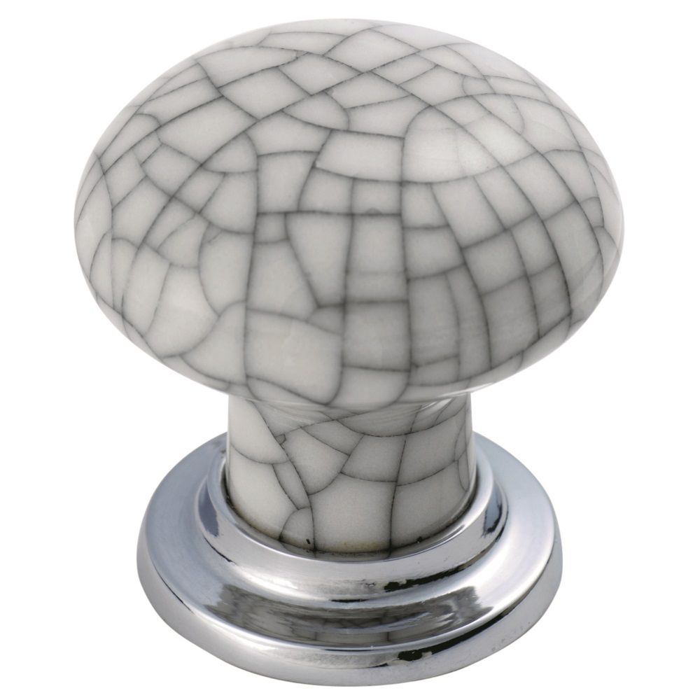 This is an image of a FTD - Porcelain Mushroom Pattern Knob 35mm - Polished Chrome/Midnight Blue Crack  that is availble to order from Trade Door Handles in Kendal.