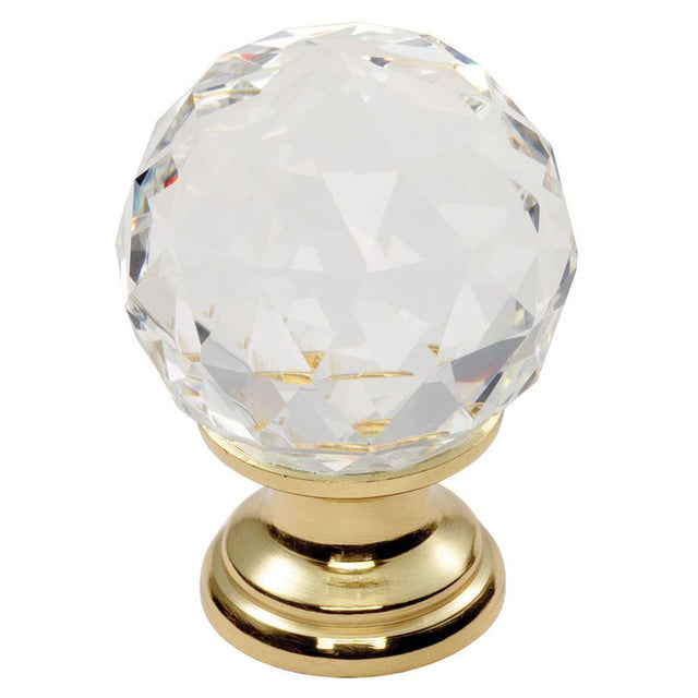 This is an image of a FTD - Clear Faceted Knob 30mm - Clear Translucent Brass  that is availble to order from Trade Door Handles in Kendal.