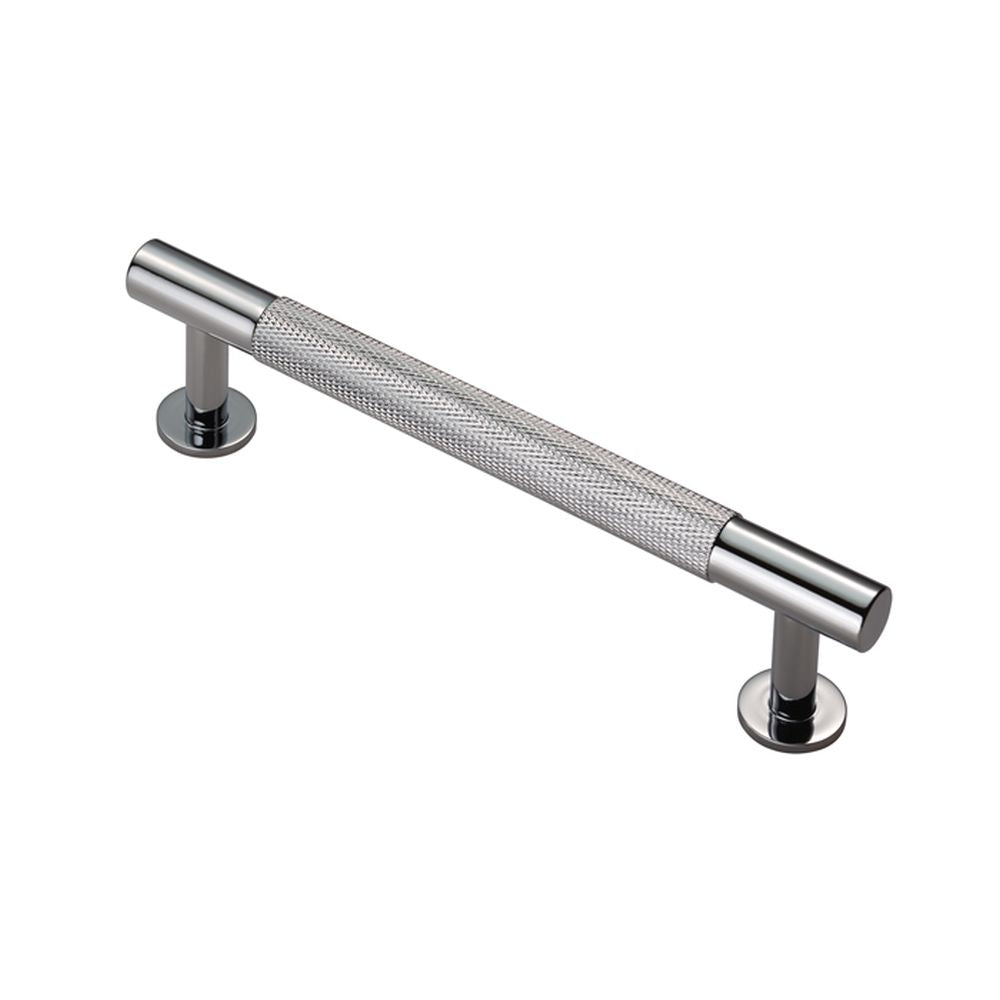 This is an image of a FTD - Knurled Pull Handle 128mm c/c - Polished Chrome that is availble to order from Trade Door Handles in Kendal.