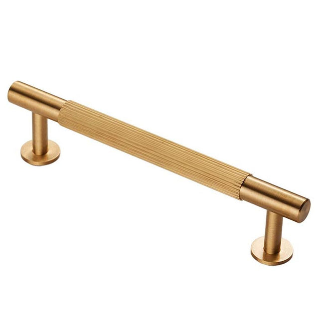 This is an image of a Carlisle Brass - Lines Pull Handle 128mm c/c - Satin Brass that is availble to order from Trade Door Handles in Kendal.