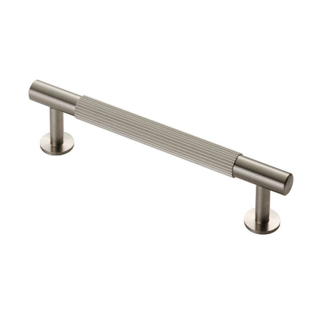 This is an image of a Carlisle Brass - Lines Pull Handle 128mm c/c - Satin Nickel that is availble to order from Trade Door Handles in Kendal.