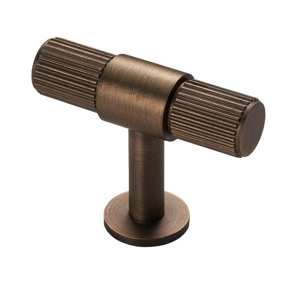 This is an image of a Carlisle Brass - Lines T-bar knob - Antique Brass that is availble to order from Trade Door Handles in Kendal.