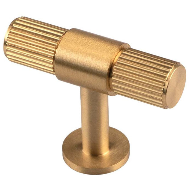 This is an image of a Carlisle Brass - Lines T-Bar Knob - Satin Brass that is availble to order from Trade Door Handles in Kendal.