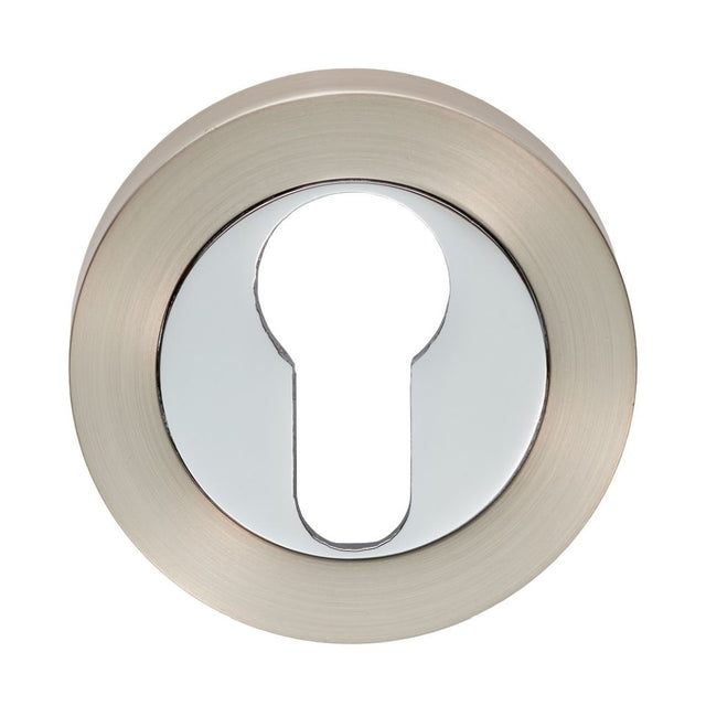 This is an image of a Carlisle Brass - Euro Profile Escutcheon - Satin Nickel / Polished Chrome that is availble to order from Trade Door Handles in Kendal.