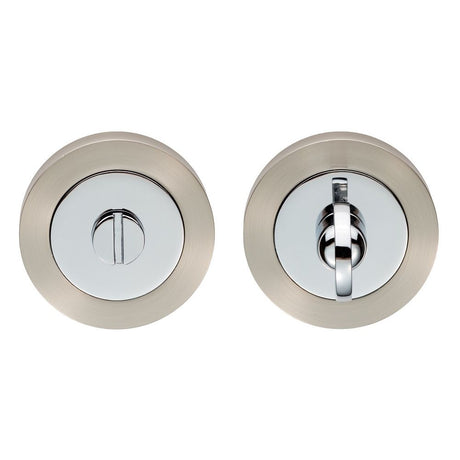 This is an image of a Carlisle Brass - Thumb Turn & Release - Satin Nickel / Polished Chrome that is availble to order from Trade Door Handles in Kendal.