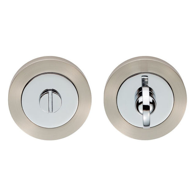 This is an image of a Carlisle Brass - Thumb Turn & Release - Satin Nickel / Polished Chrome that is availble to order from Trade Door Handles in Kendal.