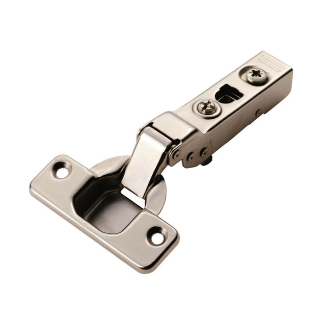 This is an image of a Carlisle Brass - Half Overlay Soft Close Hinges - Nickel Plate that is availble to order from Trade Door Handles in Kendal.