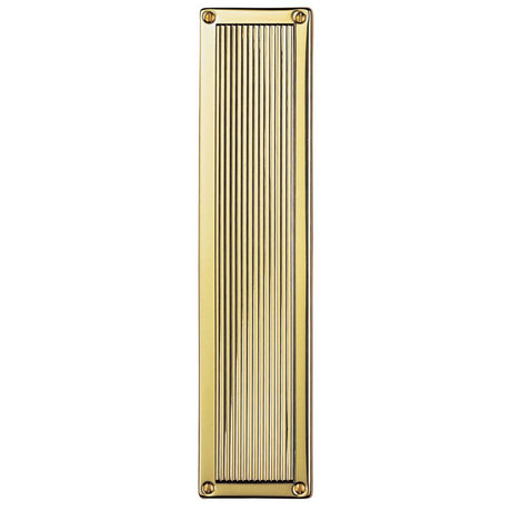 This is an image of a Carlisle Brass - Queen Anne Finger Plate - Polished Brass that is availble to order from Trade Door Handles in Kendal.