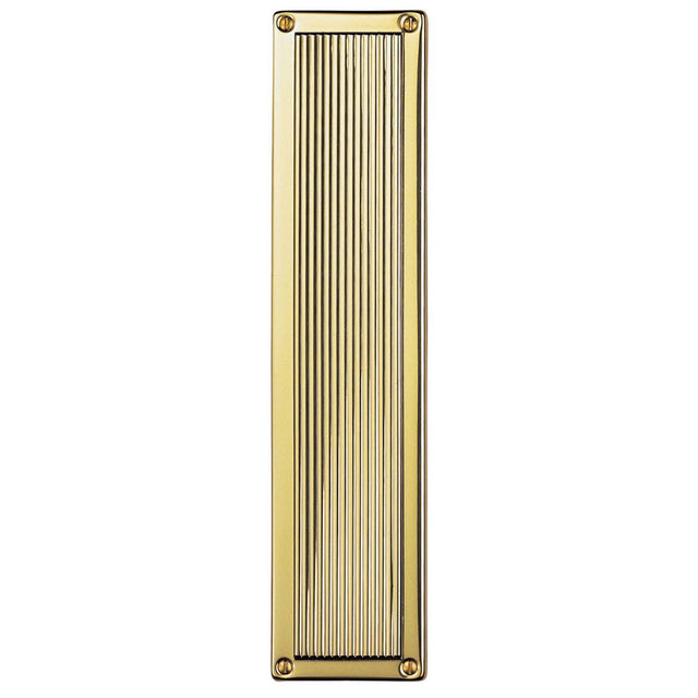 This is an image of a Carlisle Brass - Queen Anne Finger Plate - Polished Brass that is availble to order from Trade Door Handles in Kendal.