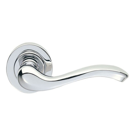 This is an image of a Manital - Apollo Lever on Round Rose - Polished Chrome that is availble to order from Trade Door Handles in Kendal.