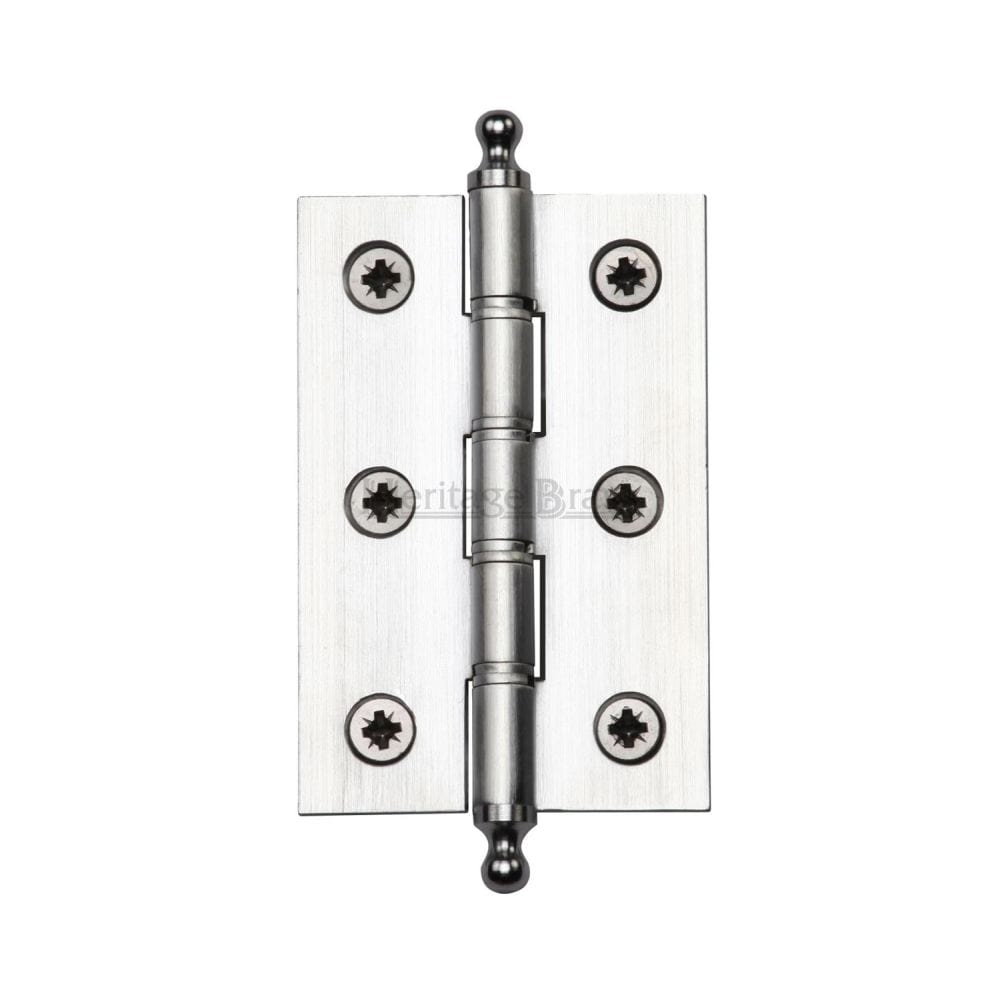 Heritage Brass Hinges Satin Chrome / Washered Hinges / 3" (76mm) Heritage Brass - 3" x 2" Hinge with Finial Satin Chrome Finish