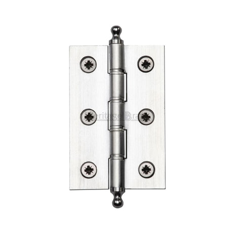 Heritage Brass Hinges Satin Chrome / Washered Hinges / 3" (76mm) Heritage Brass - 3" x 2" Hinge with Finial Satin Chrome Finish