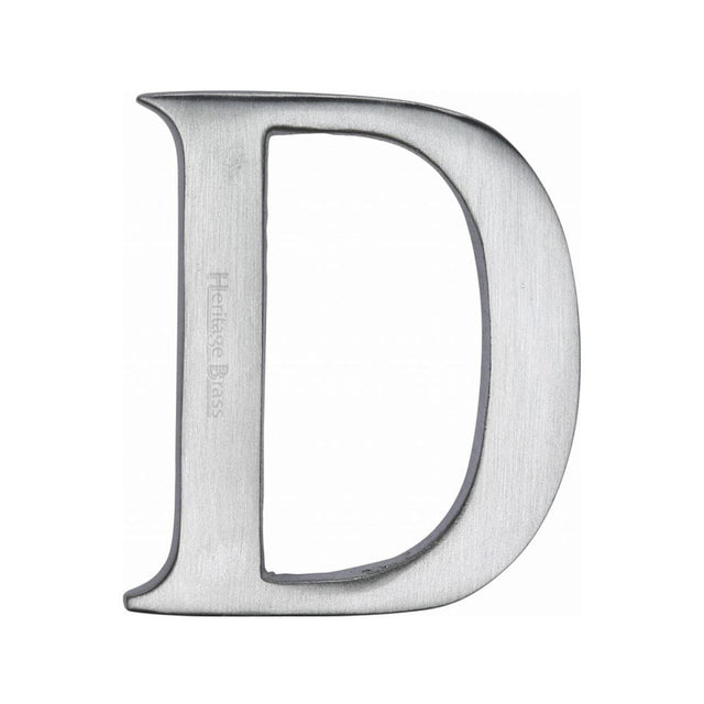 Heritage Brass Door Furniture Satin Chrome / Letters / D Heritage Brass - Alphabet D Pin Fix 51mm (2") Satin Chrome Finish