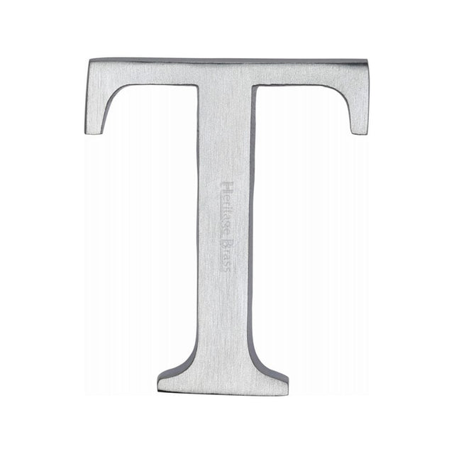 Heritage Brass Door Furniture Satin Chrome / Letters / T Heritage Brass - Alphabet T Pin Fix 51mm (2") Satin Chrome Finish