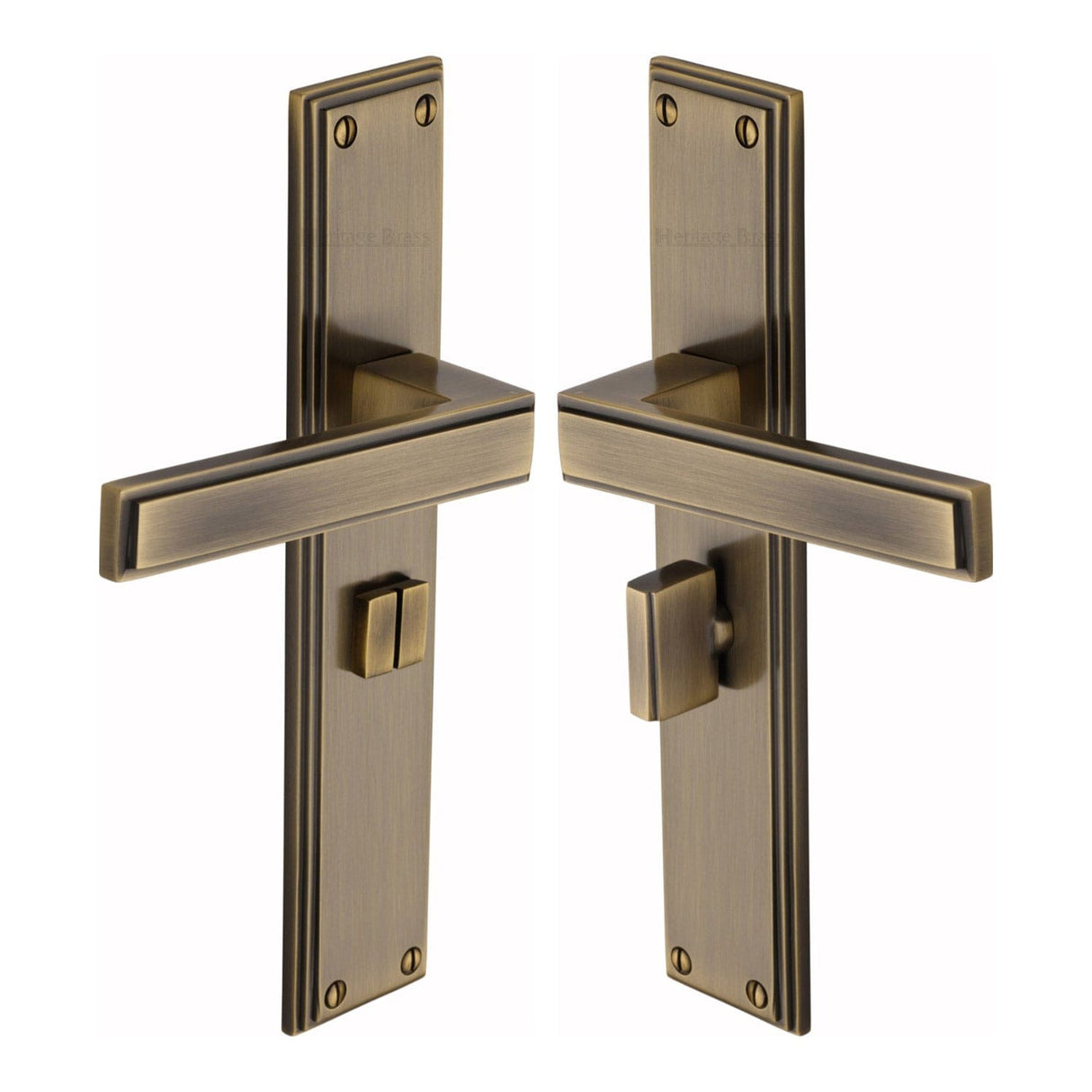 Heritage Brass Door Furniture Antique Brass / Bathroom Lock Handles Heritage Brass - Atlantis Long Bathroom set Antique Brass finish