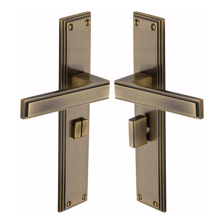 Heritage Brass Door Furniture Antique Brass / Bathroom Lock Handles Heritage Brass - Atlantis Long Bathroom set Antique Brass finish
