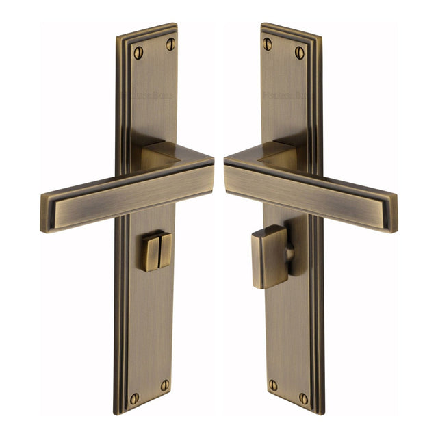 Heritage Brass Door Furniture Antique Brass / Bathroom Lock Handles Heritage Brass - Atlantis Long Bathroom set Antique Brass finish