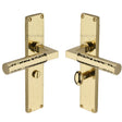 Heritage Brass Door Furniture Polished Brass / Bathroom Lock Handles Heritage Brass - Bauhaus Hammered Bathroom Set Door Handle on 200mm Plate Polished Brass finish