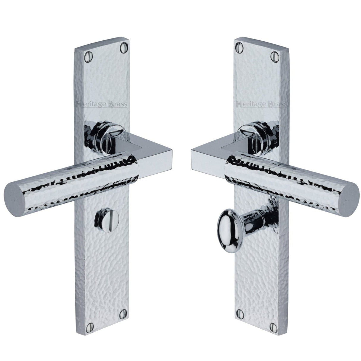 Heritage Brass Door Furniture Polished Chrome / Bathroom Lock Handles Heritage Brass - Bauhaus Hammered Bathroom Set Door Handle on 200mm Plate Polished Chrome finish