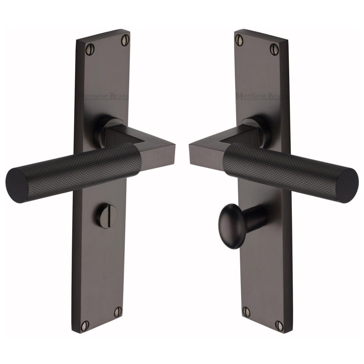 Heritage Brass Door Furniture Matt Bronze / Bathroom Lock Handles Heritage Brass - Bauhaus Knurled Bathroom Set Door Handle on 200mm Plate Matt Bronze finish