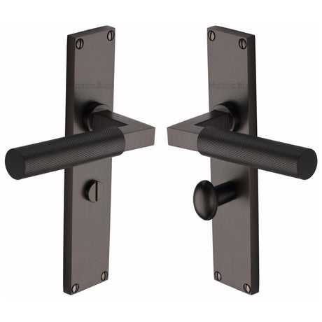 Heritage Brass Door Furniture Matt Bronze / Bathroom Lock Handles Heritage Brass - Bauhaus Knurled Bathroom Set Door Handle on 200mm Plate Matt Bronze finish