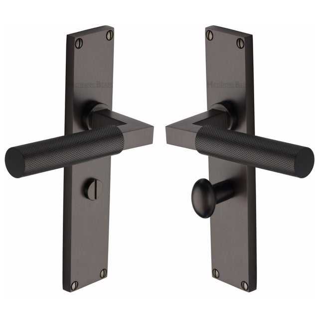 Heritage Brass Door Furniture Matt Bronze / Bathroom Lock Handles Heritage Brass - Bauhaus Knurled Bathroom Set Door Handle on 200mm Plate Matt Bronze finish