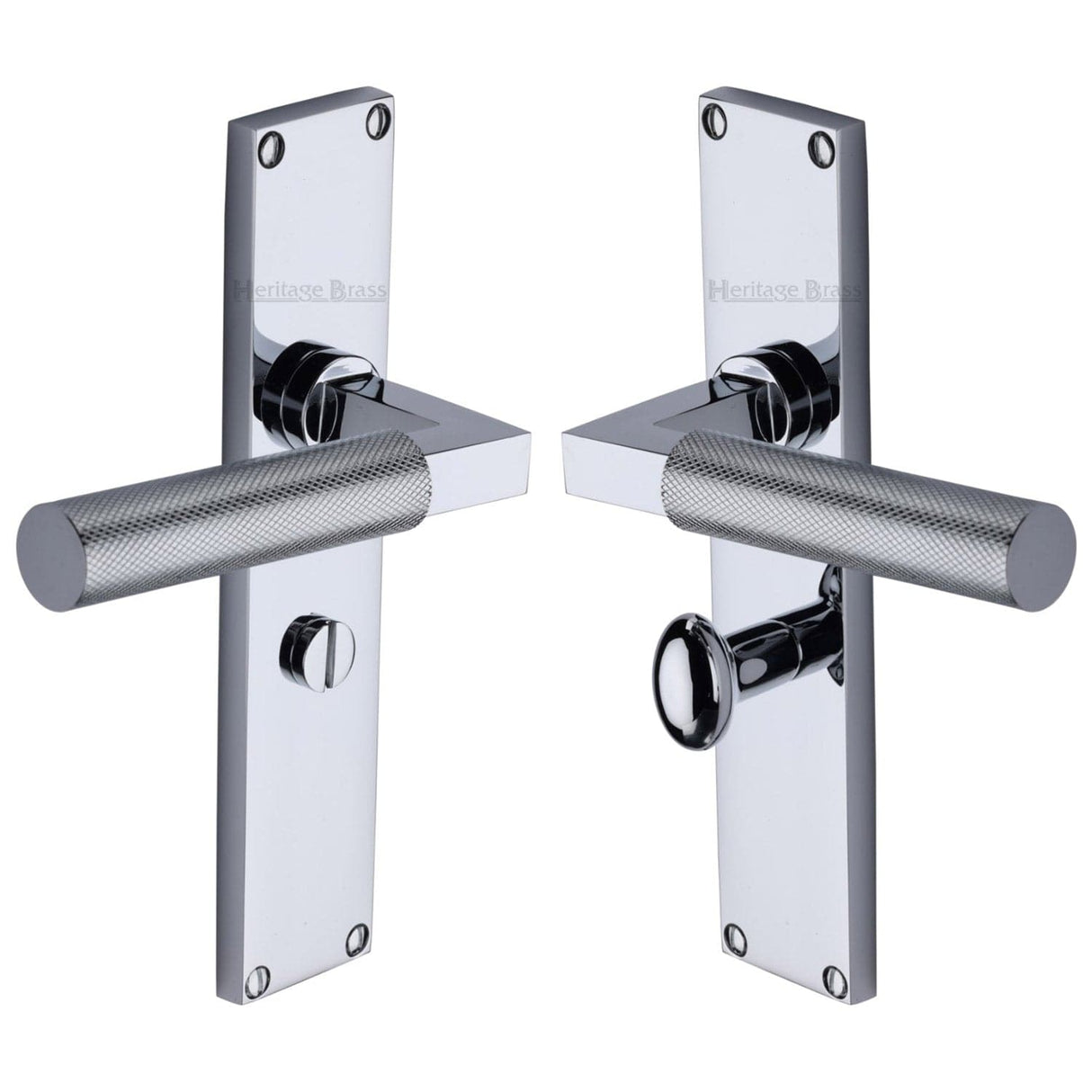 Heritage Brass Door Furniture Polished Chrome / Bathroom Lock Handles Heritage Brass - Bauhaus Knurled Bathroom Set Door Handle on 200mm Plate Polished Chrome finish