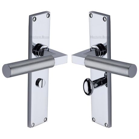 Heritage Brass Door Furniture Polished Chrome / Bathroom Lock Handles Heritage Brass - Bauhaus Knurled Bathroom Set Door Handle on 200mm Plate Polished Chrome finish