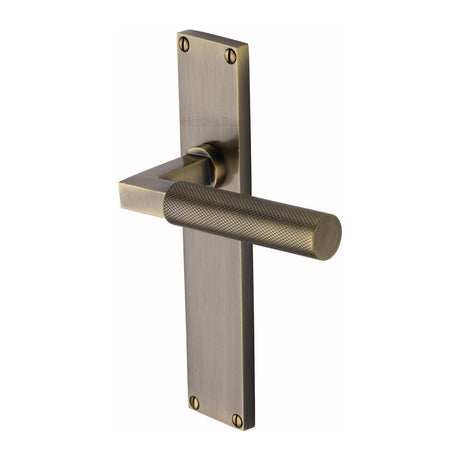 Heritage Brass Door Furniture Antique Brass / Latch Handles Heritage Brass - Bauhaus Knurled Lever Latch Door Handle on 200mm Plate Antique Brass finish