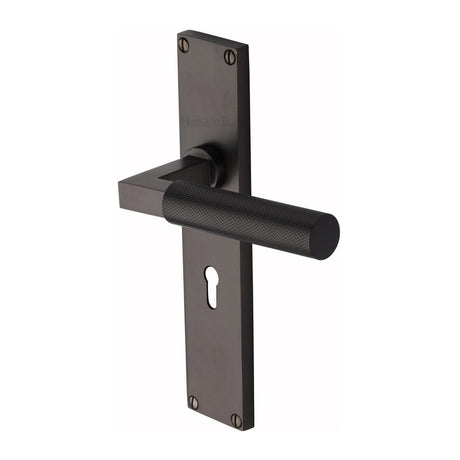 Heritage Brass Door Furniture Matt Bronze / Std. Lock Handles Heritage Brass - Bauhaus Knurled Lever Lock Door Handle on 200mm Plate Matt Bronze finish