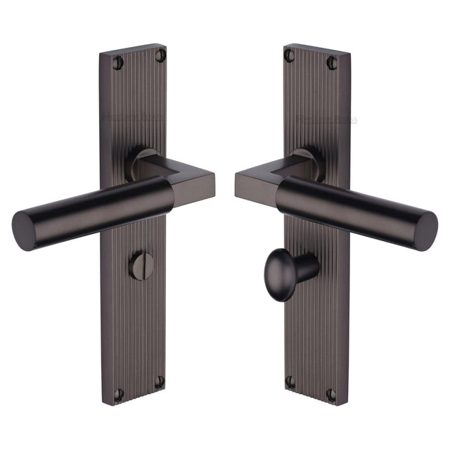 Heritage Brass Door Furniture Matt Bronze / Bathroom Lock Handles Heritage Brass - Bauhaus Reeded Bathroom Set Matt Bronze finish