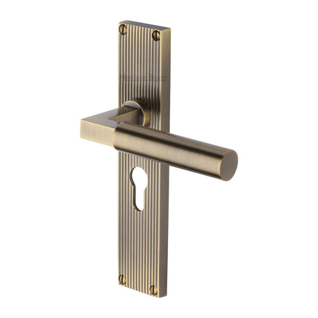 Heritage Brass Door Furniture Antique Brass / Euro Profile Lock Handles Heritage Brass - Bauhaus Reeded Euro Profile Antique Brass finish