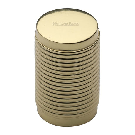 Heritage Brass Cabinet Hardware Polished Brass / Cabinet Knobs / 21mm Dia. Heritage Brass - Cabinet Knob Cylindric Ribbed Design 21mm Polished Brass Finish