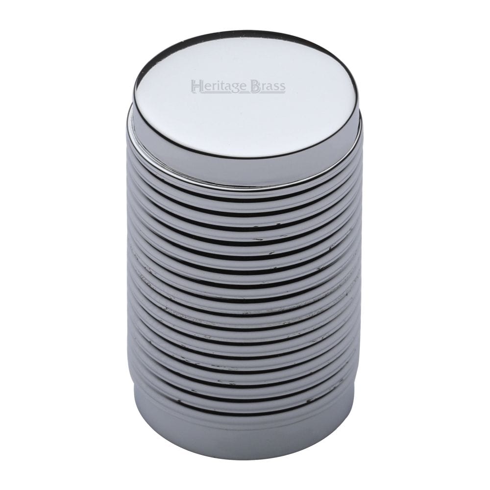 Heritage Brass Cabinet Hardware Polished Chrome / Cabinet Knobs / 21mm Dia. Heritage Brass - Cabinet Knob Cylindric Ribbed Design 21mm Polished Chrome Finish