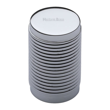 Heritage Brass Cabinet Hardware Polished Chrome / Cabinet Knobs / 21mm Dia. Heritage Brass - Cabinet Knob Cylindric Ribbed Design 21mm Polished Chrome Finish