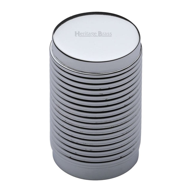 Heritage Brass Cabinet Hardware Polished Chrome / Cabinet Knobs / 21mm Dia. Heritage Brass - Cabinet Knob Cylindric Ribbed Design 21mm Polished Chrome Finish
