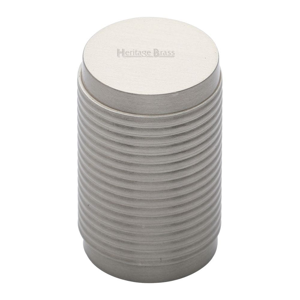Heritage Brass Cabinet Hardware Satin Nickel / Cabinet Knobs / 21mm Dia. Heritage Brass - Cabinet Knob Cylindric Ribbed Design 21mm Satin Nickel Finish