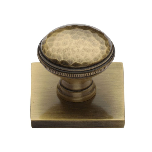 Heritage Brass Cabinet Hardware Antique Brass / Cabinet Knob on Backplate / 31mm Dia. Heritage Brass - Cabinet Knob Diamond Cut Design with Square Backplate 32mm Antique