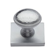 Heritage Brass Cabinet Hardware Satin Chrome / Cabinet Knob on Backplate / 31mm Dia. Heritage Brass - Cabinet Knob Diamond Cut Design with Square Backplate 32mm Satin