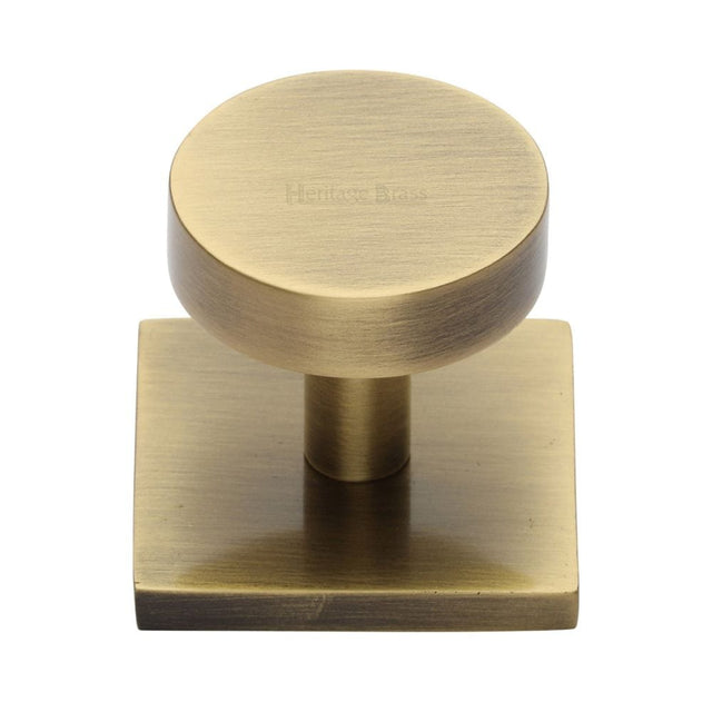 Heritage Brass Cabinet Hardware Antique Brass / Cabinet Knob on Backplate / 32mm Dia. Heritage Brass - Cabinet Knob Disc Design with Square Backplate 32mm Antique Brass